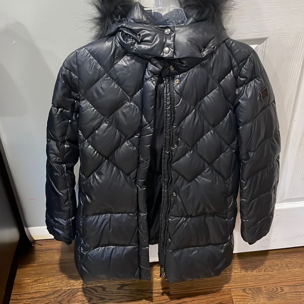 Add long duck down puffer jacket with raccoon hood size 14 - Picture 2 of 6